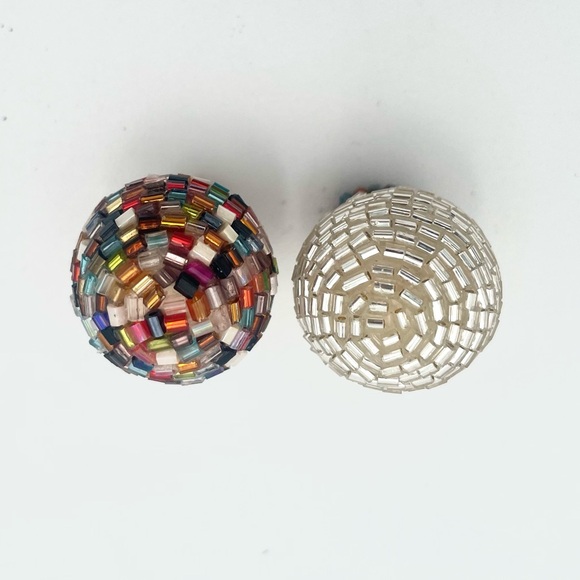 Set of 2 Minature Beaded Mushrooms on Wooden Base - Picture 2 of 5